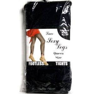 Eros Womens Black Tights Lace Trim Footless Medium